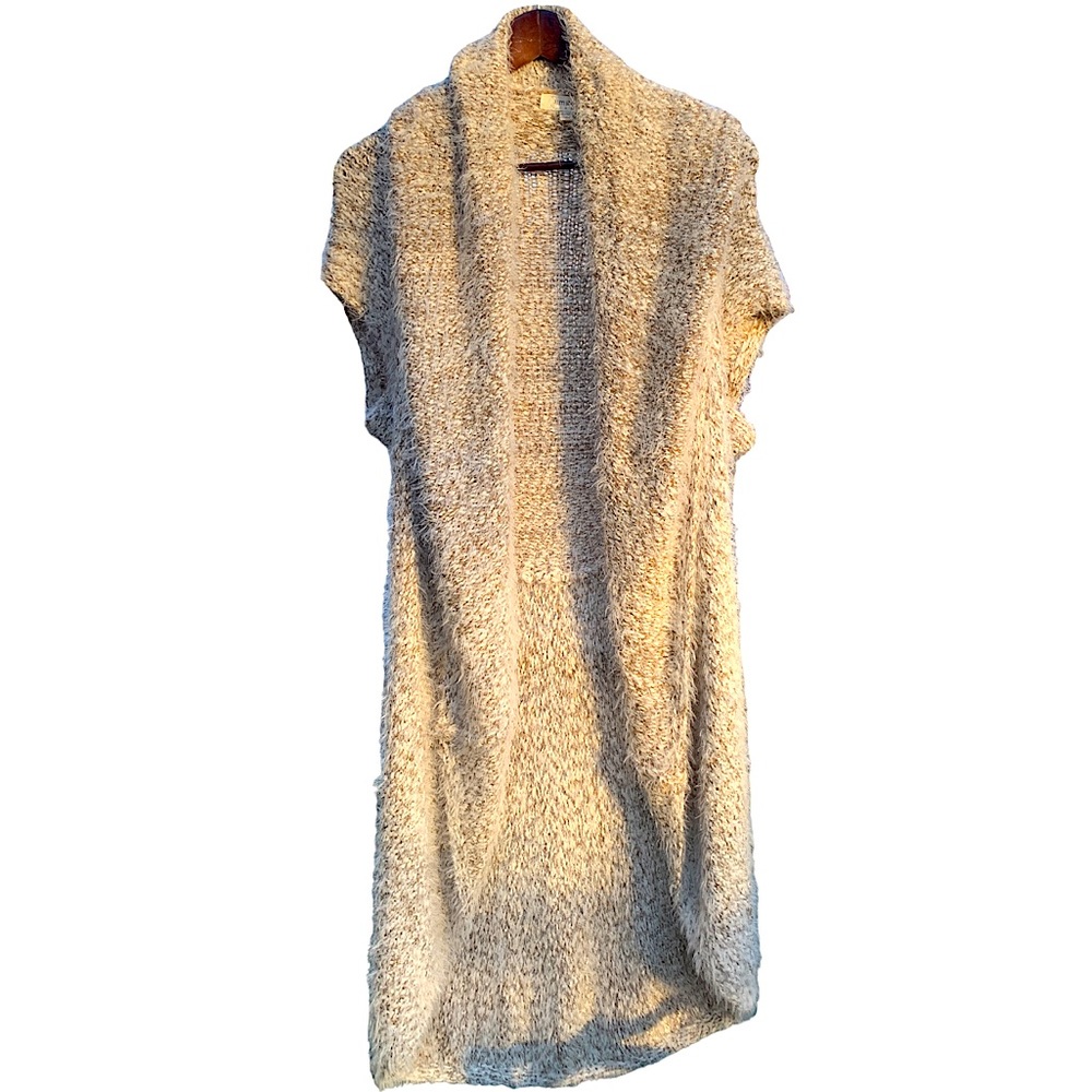 Umgee Cream Knit Long Open Sleeveless Cardigan